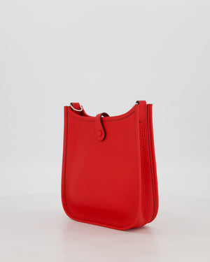 Hermès Mini Evelyne Bag in Rouge Radieux Clemence Leather with Palladium Hardware