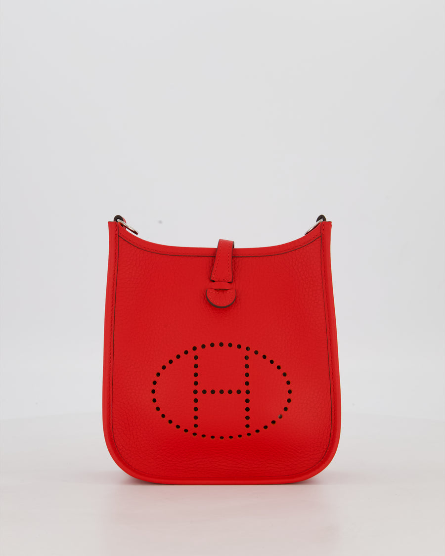 Hermès Mini Evelyne Bag in Rouge Radieux Clemence Leather with Palladium Hardware