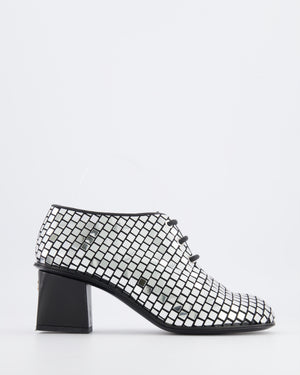 Chanel Resort 2024 Runway Silver Mirror Facets Lace-Up Heeled Boots with Gold CC Logo Detail Size EU 38C RRP £1,900