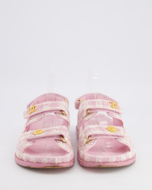 Chanel Pink and Cream Tweed Dad Sandals with Textured Gold GG Logo Details Size EU 38.5C RRP £1,400