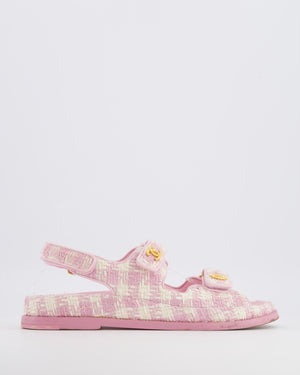 Chanel Pink and Cream Tweed Dad Sandals with Textured Gold GG Logo Details Size EU 38.5C RRP £1,400