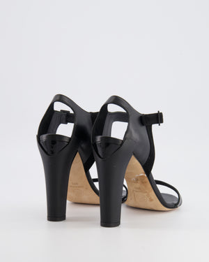 Chanel Black Leather Heeled Sandals with Suede Ankle Strap Size EU 39.5