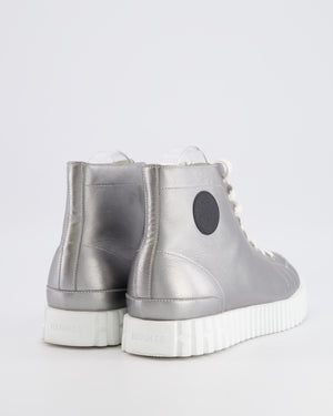 Hermès Climb High-Top Trainers in Silver Metallic Leather with White Rubber Platform Soles and Toecap with Black Logo Detail Size EU 39 RRP £790