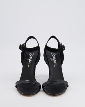 Chanel Black Leather Heeled Sandals with Suede Ankle Strap Size EU 39.5