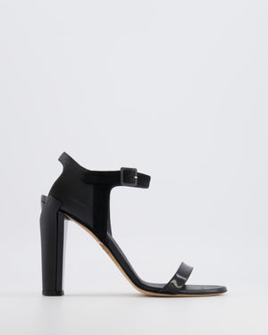 Chanel Black Leather Heeled Sandals with Suede Ankle Strap Size EU 39.5