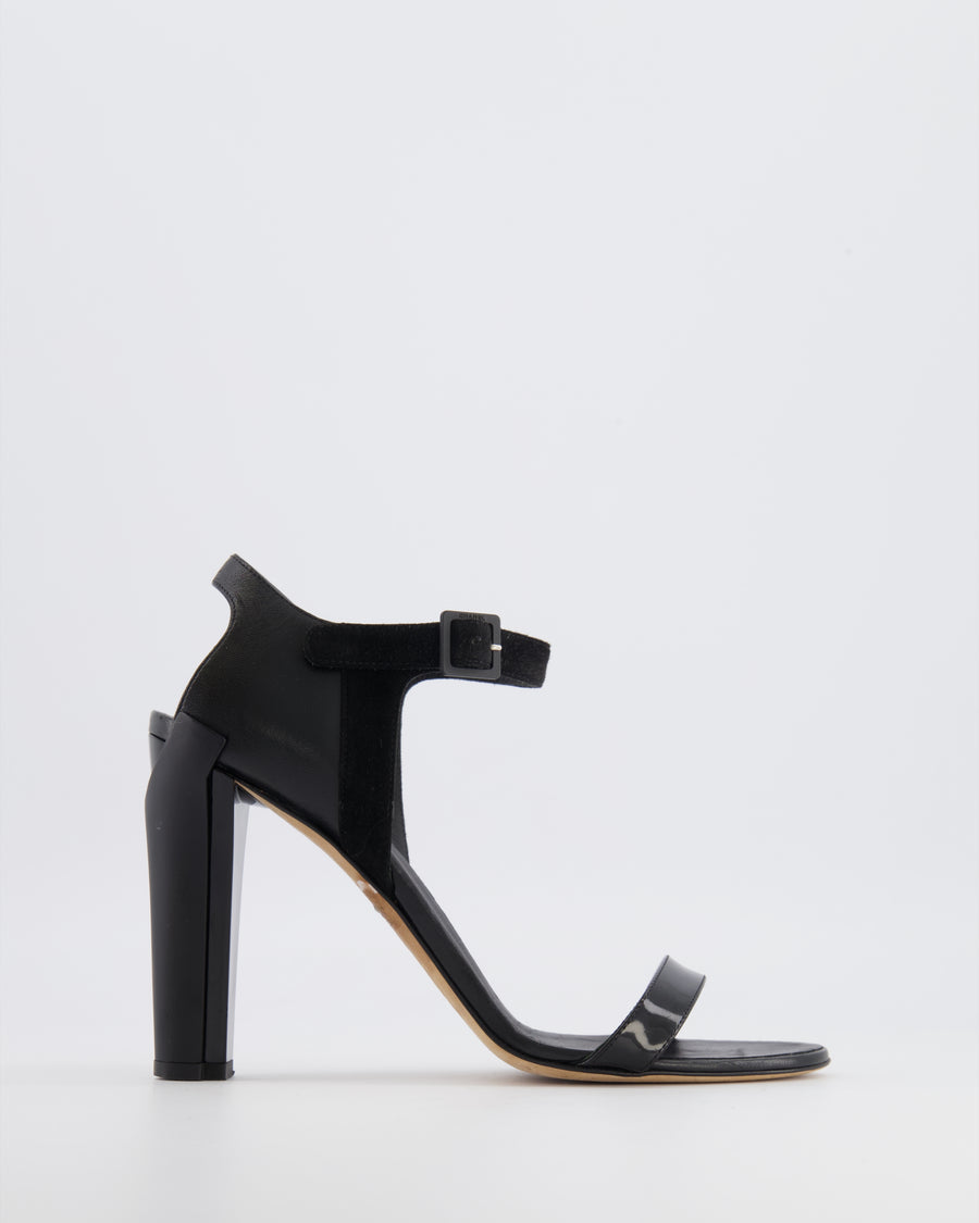 Chanel Black Leather Heeled Sandals with Suede Ankle Strap Size EU 39.5