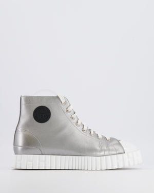 Hermès Climb High-Top Trainers in Silver Metallic Leather with White Rubber Platform Soles and Toecap with Black Logo Detail Size EU 39 RRP £790