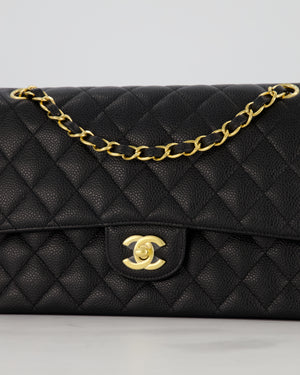 Chanel Black Medium Classic Double Flap Bag in Caviar Leather with Gold Hardware