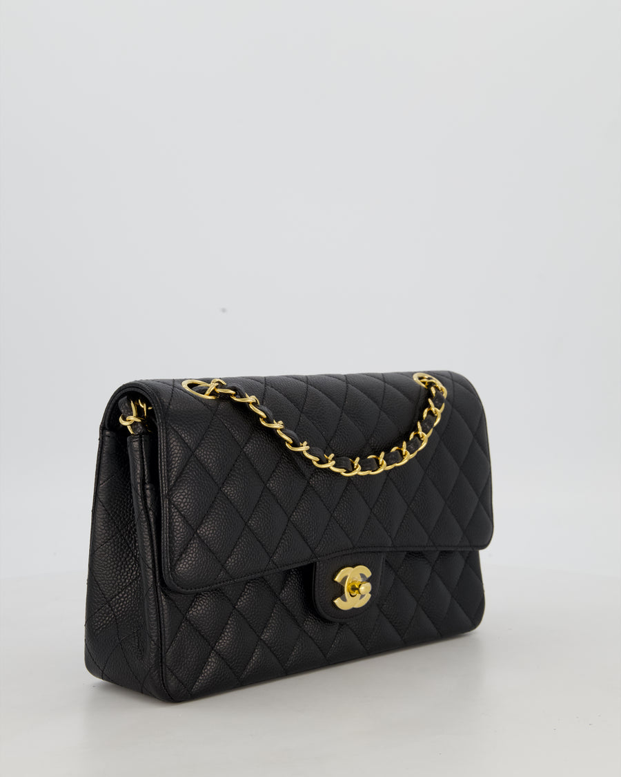 Chanel Black Medium Classic Double Flap Bag in Caviar Leather with Gold Hardware