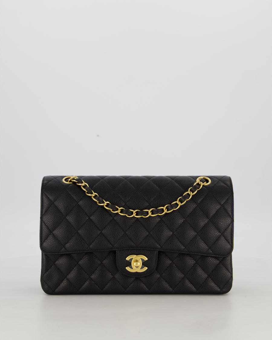 Chanel Black Medium Classic Double Flap Bag in Caviar Leather with Gold Hardware