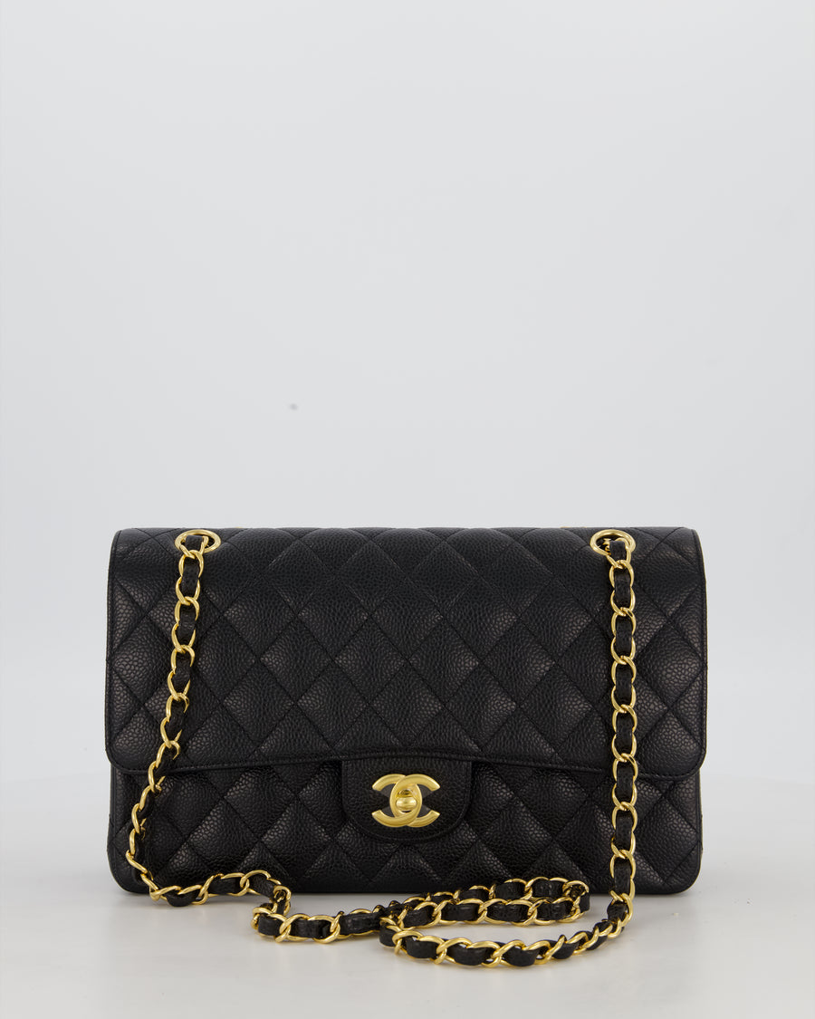 Chanel Black Medium Classic Double Flap Bag in Caviar Leather with Gold Hardware