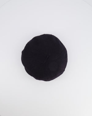 Christian Dior Black Linen Beret Hat with Gold Logo Detail One Size RRP £650