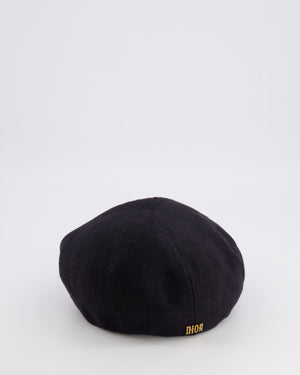 Christian Dior Black Linen Beret Hat with Gold Logo Detail One Size RRP £650