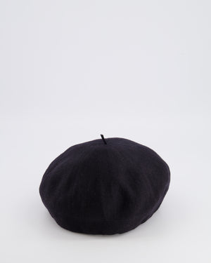 Christian Dior Black Linen Beret Hat with Gold Logo Detail One Size RRP £650