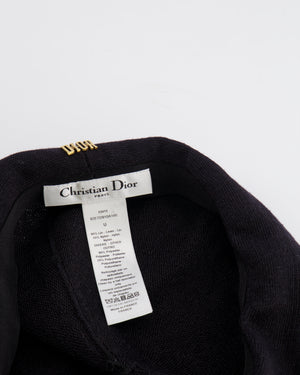Christian Dior Black Linen Beret Hat with Gold Logo Detail One Size RRP £650