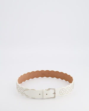 Alaia White Leather Scalloped Belt with Silver Stud Embellishments 70cm RRP £800