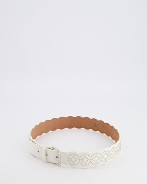 Alaia White Leather Scalloped Belt with Silver Stud Embellishments 70cm RRP £800