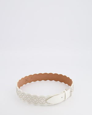 Alaia White Leather Scalloped Belt with Silver Stud Embellishments 70cm RRP £800