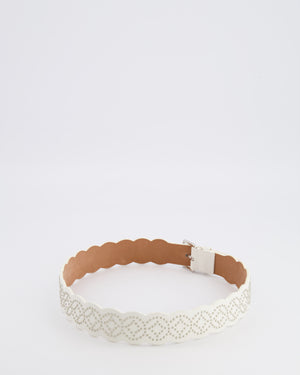 Alaia White Leather Scalloped Belt with Silver Stud Embellishments 70cm RRP £800