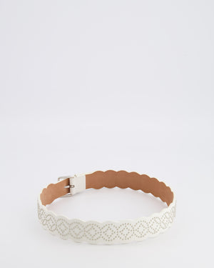 Alaia White Leather Scalloped Belt with Silver Stud Embellishments 70cm RRP £800
