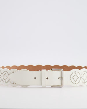 Alaia White Leather Scalloped Belt with Silver Stud Embellishments 70cm RRP £800