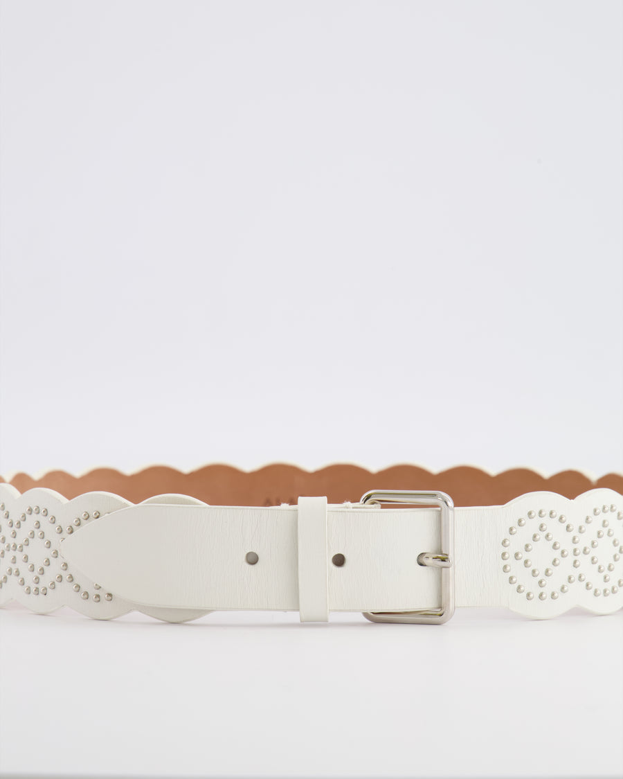 Alaia White Leather Scalloped Belt with Silver Stud Embellishments 70cm RRP £800