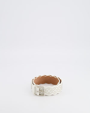 Alaia White Leather Scalloped Belt with Silver Stud Embellishments 70cm RRP £800