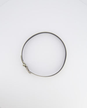 Chanel Silver Metallic Leather Belt with Silver Buckle and Logo Plate Detail 70cm