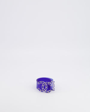 Chanel 18C Blue PVC Belt with Silver CC Chain Logo Buckle 65cm