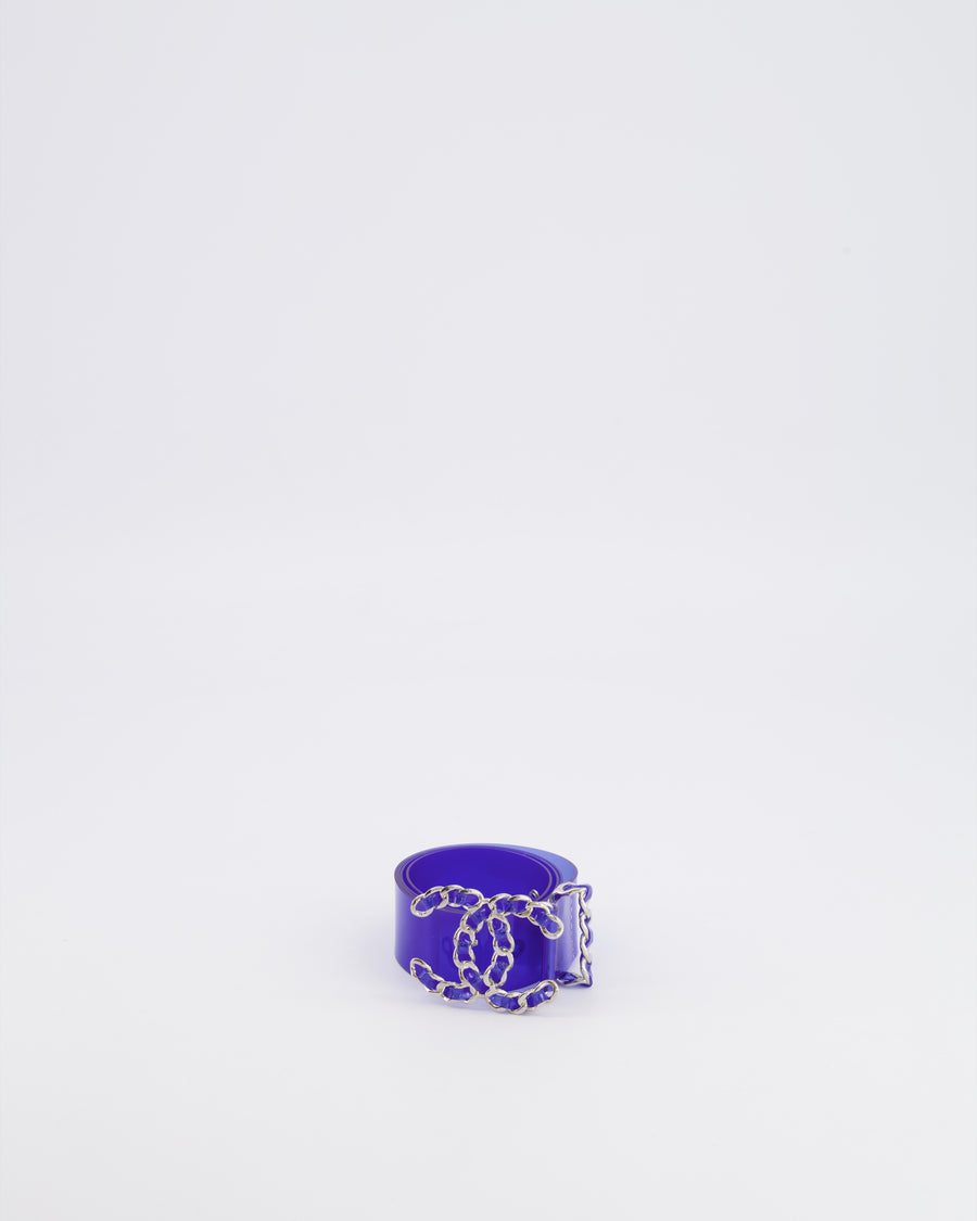 Chanel 18C Blue PVC Belt with Silver CC Chain Logo Buckle 65cm
