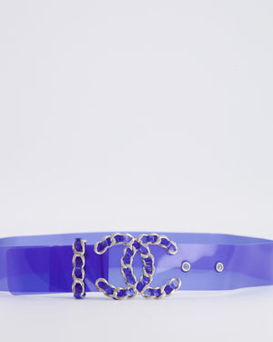 Chanel 18C Blue PVC Belt with Silver CC Chain Logo Buckle 65cm