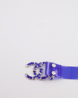 Chanel 18C Blue PVC Belt with Silver CC Chain Logo Buckle 65cm