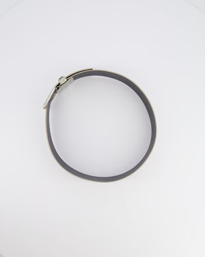 Chanel Silver Metallic Leather Large Belt with Silver Buckle and Engraved Logo Plate Detail 70cm