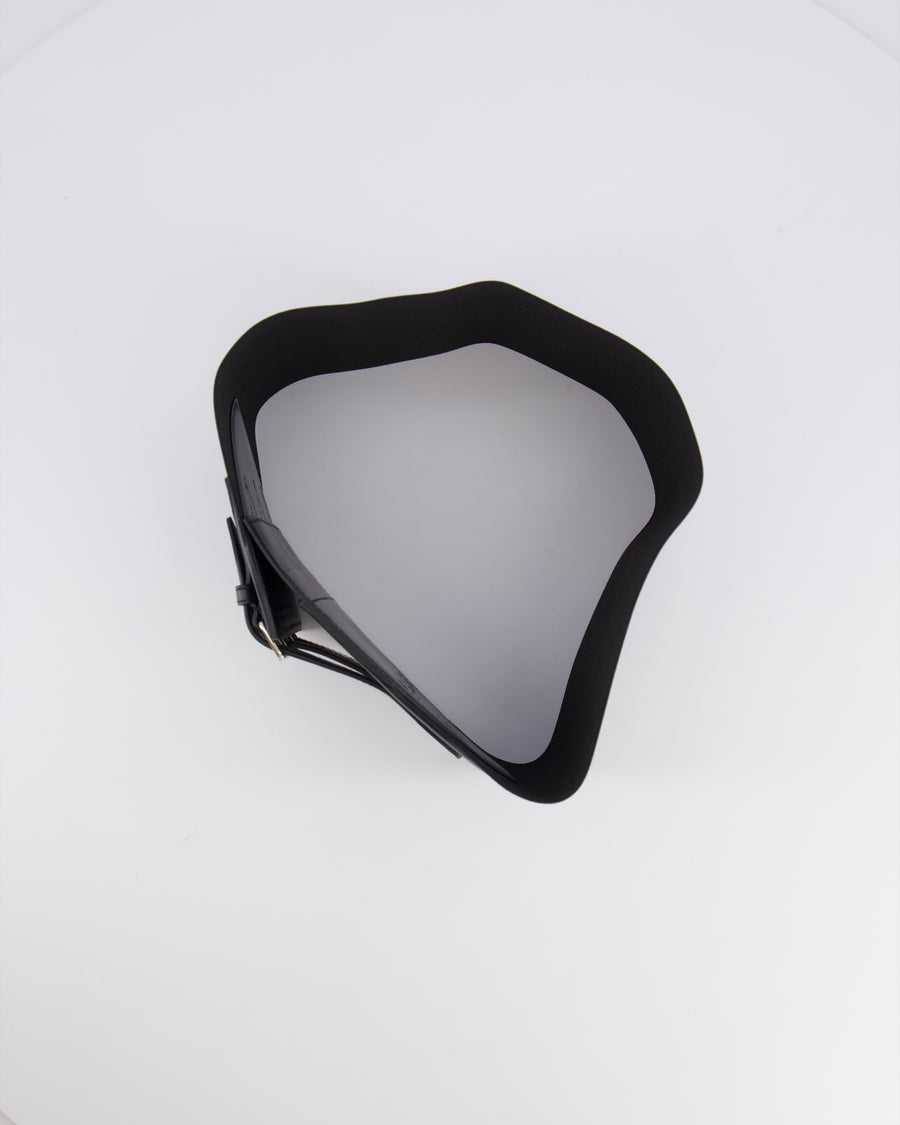 Alaia Black Leather Corset Belt with Silver Buckles 65cm
