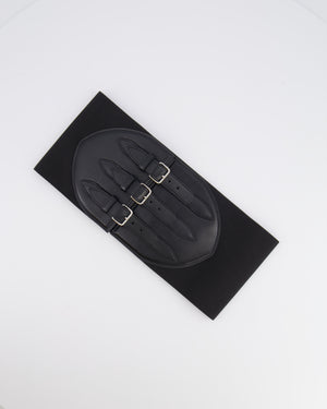 Alaia Black Leather Corset Belt with Silver Buckles 65cm