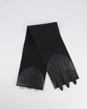 Alaia Black Leather Corset Belt with Silver Buckles 65cm