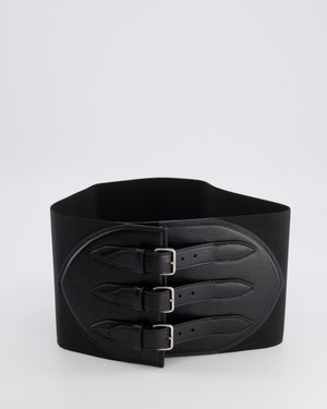 Alaia Black Leather Corset Belt with Silver Buckles 65cm