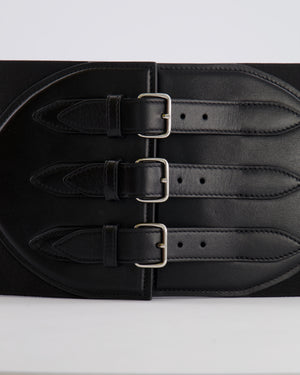 Alaia Black Leather Corset Belt with Silver Buckles 65cm