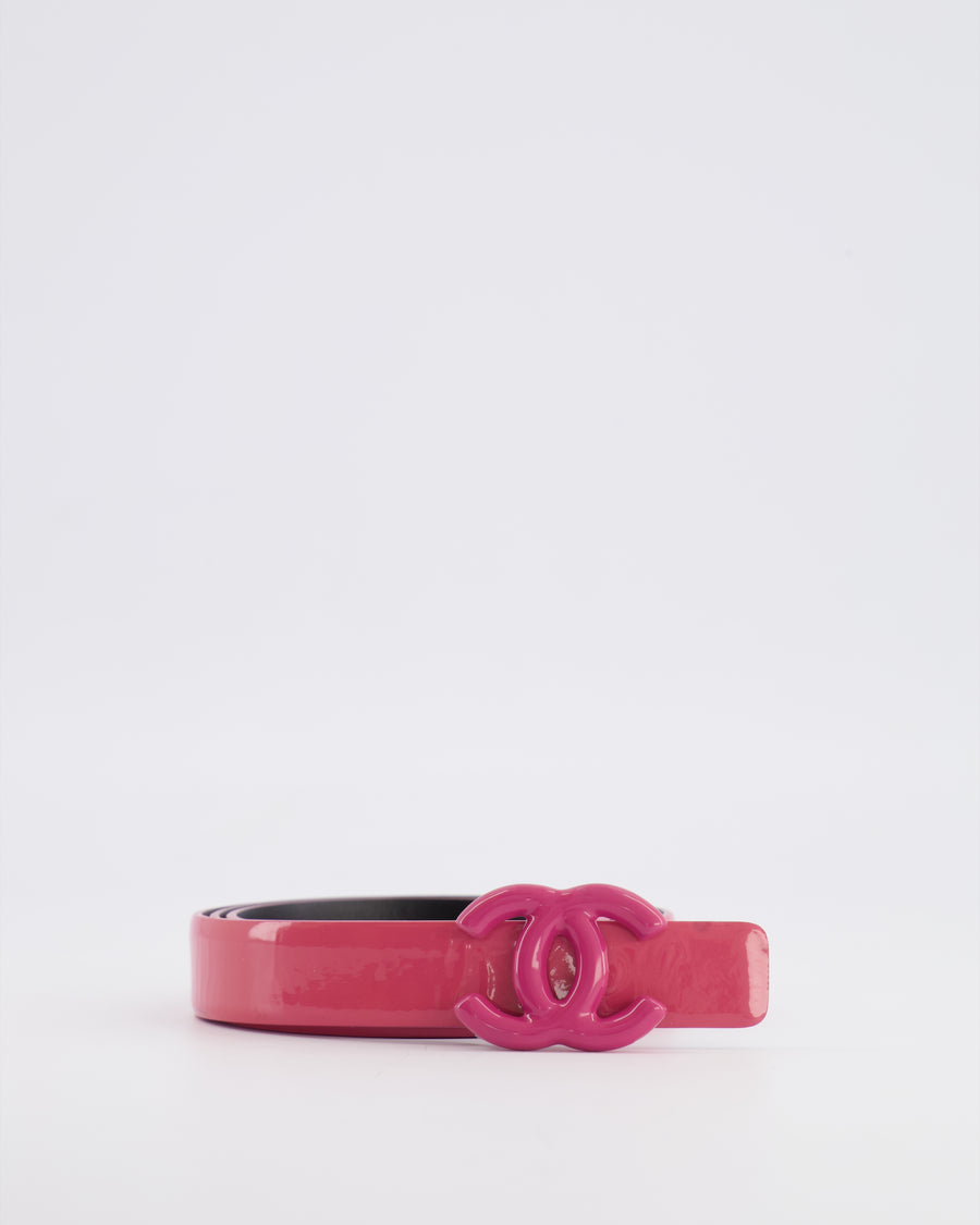 Chanel Pink Patent Leather Belt with Pink CC Logo Buckle 75cm