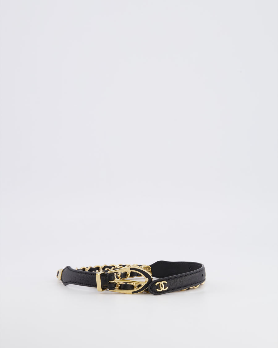 Chanel 24A Cruise Black Leather and Gold Chain Belt with  display picture 2