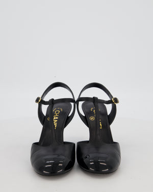 Chanel Black Patent Toe Mary-Jane Heels with CC Logo Detail Size EU 37 C