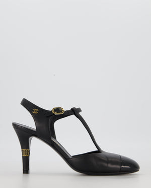 Chanel Black Patent Toe Mary-Jane Heels with CC Logo Detail Size EU 37 C