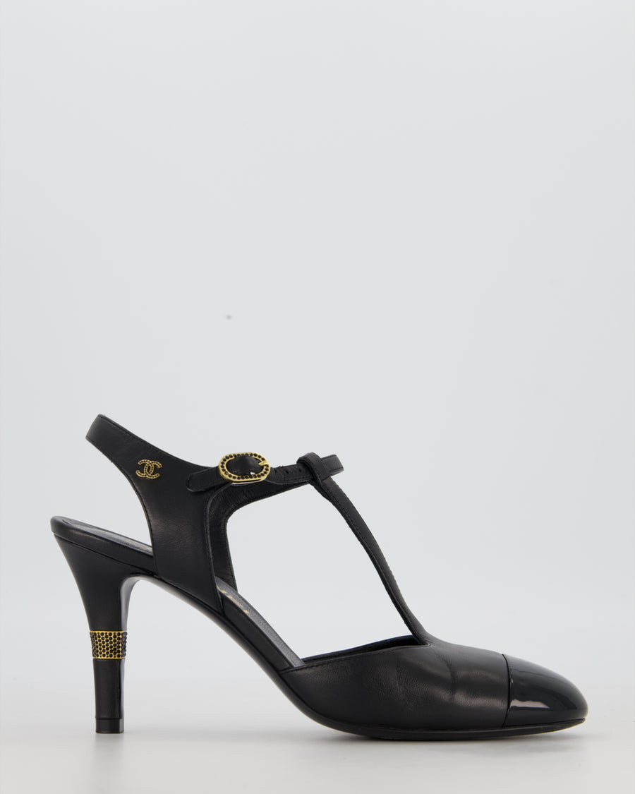Chanel Black Patent Toe Mary-Jane Heels with CC Logo Detail Size EU 37 C