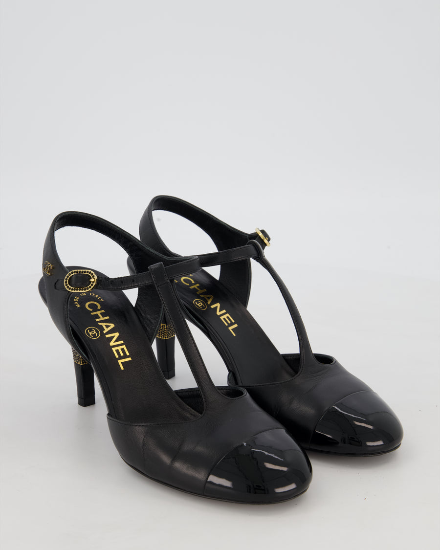 Chanel Black Patent Toe Mary-Jane Heels with CC Logo Detail Size EU 37 C