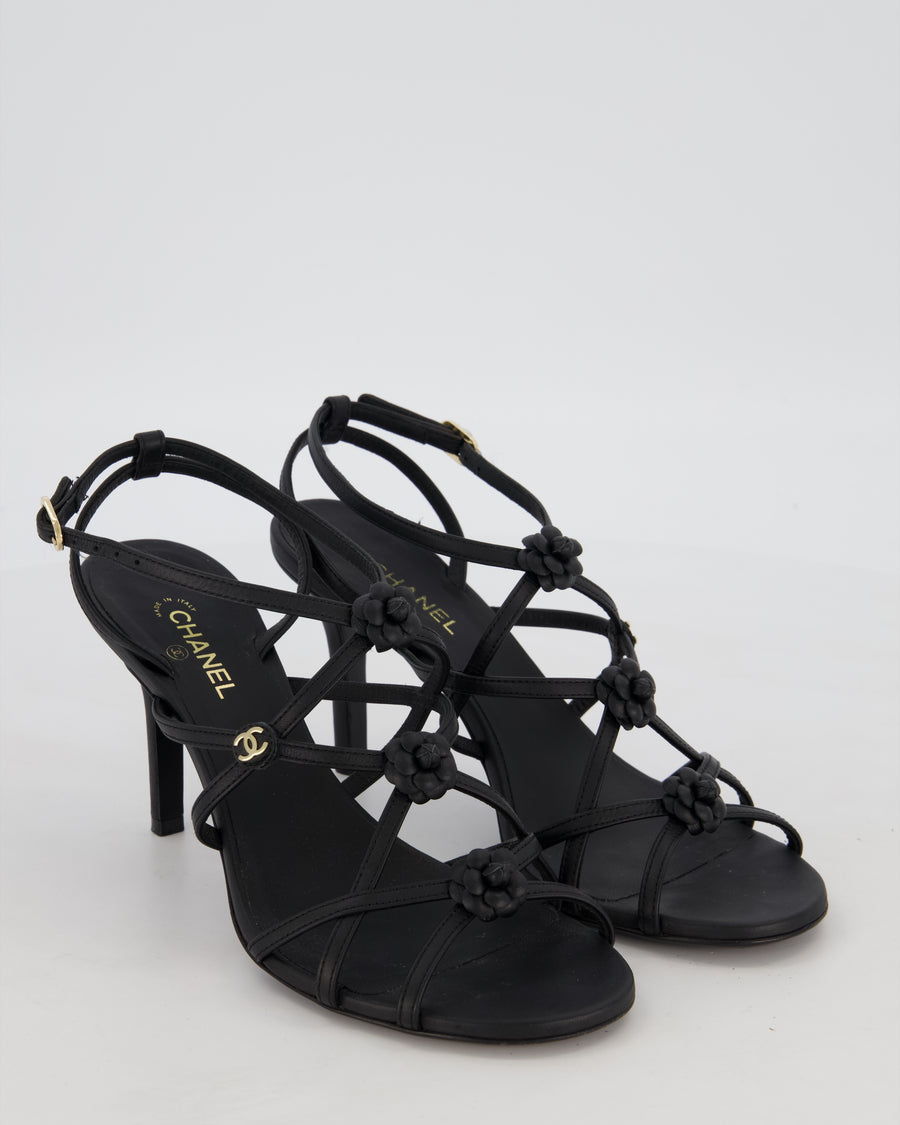 Chanel Black Caged Camellia CC Heels Size EU 37.5C