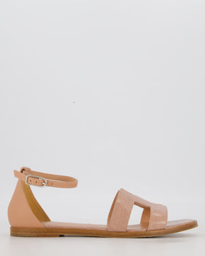 Hermès Santorini Sandal in Rose Porcelaine Mississippiensis Alligator and Calfskin Leather Size EU 37
