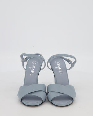 *HOT* Chanel Pastel Blue Open-Toe CC Pearl Heels Size EU 37.5