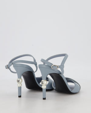 *HOT* Chanel Pastel Blue Open-Toe CC Pearl Heels Size EU 37.5