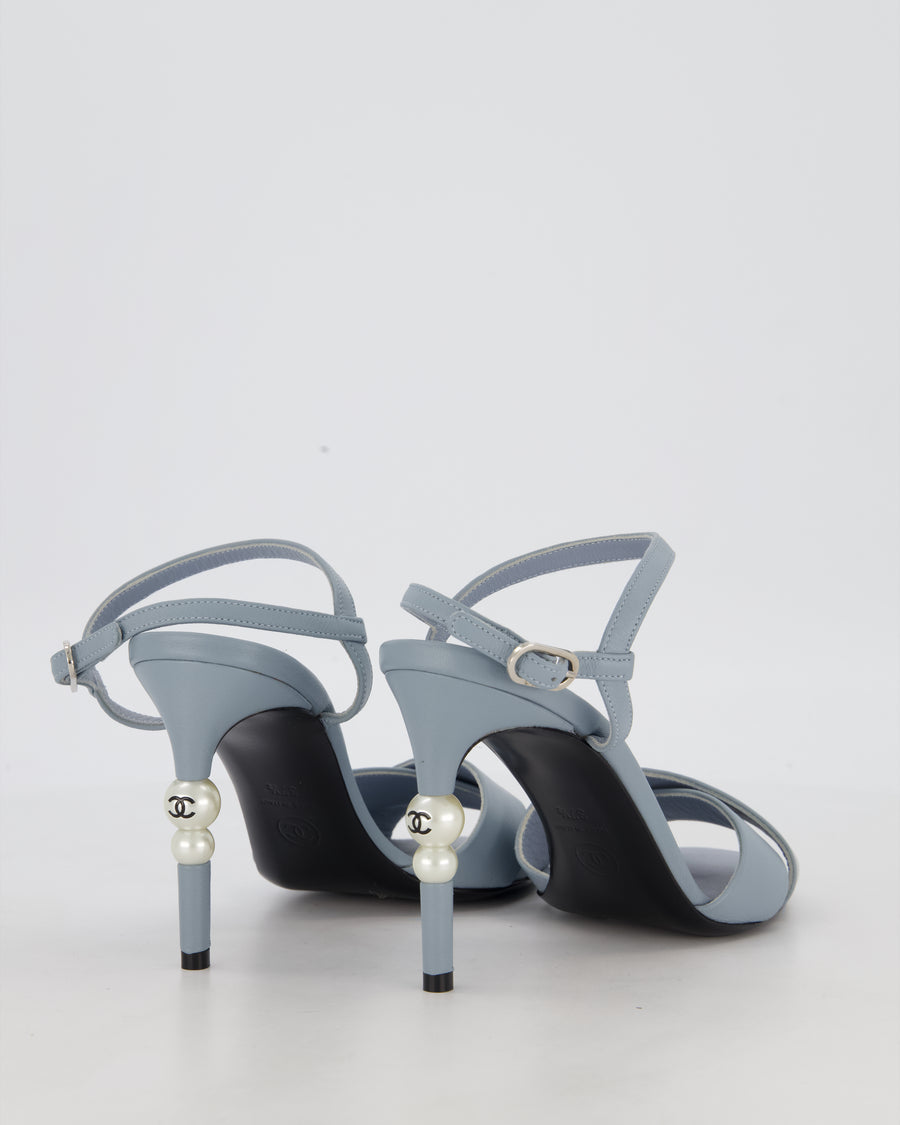 *HOT* Chanel Pastel Blue Open-Toe CC Pearl Heels Size EU 37.5