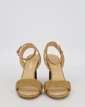 Chanel Gold Tweed CC Open-Toe Heels Size EU 37.5C